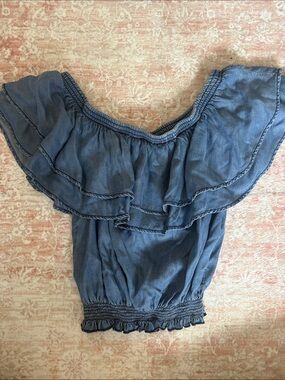 Off-Shoulder Blue Ruffled Women's Top